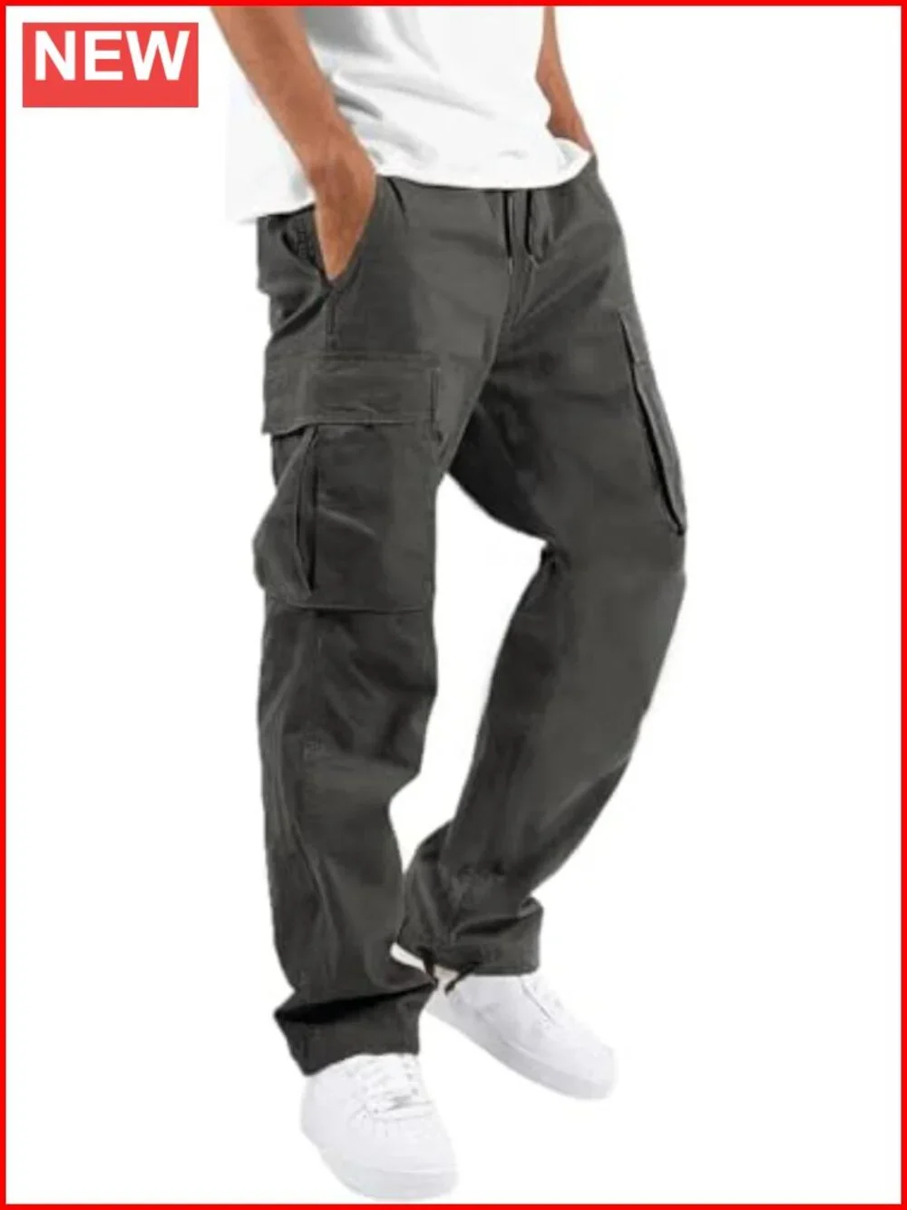 Cargo Pants Drawstring Casual Hiking Joggers Athletic Trousers Cotton Loose